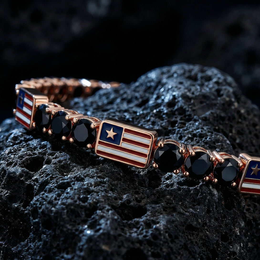 Black Diamond Tennis Bracelet with United States Flag no. 8