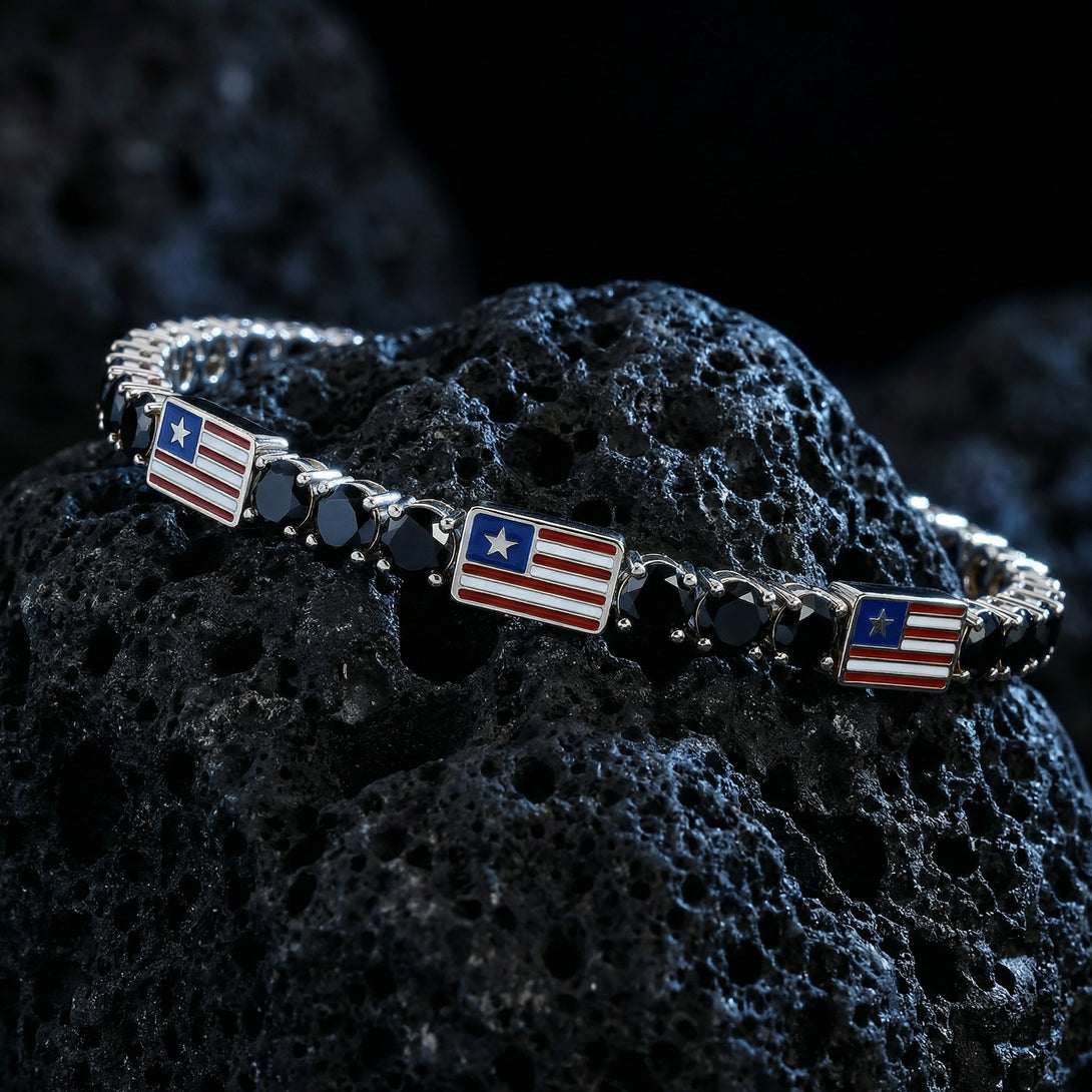 Black Diamond Tennis Bracelet with United States Flag no. 9
