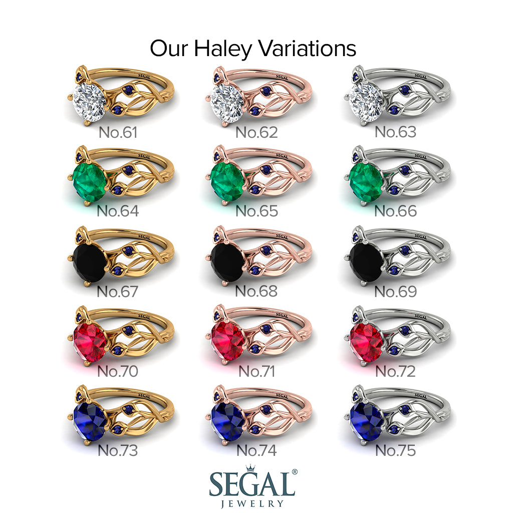 Aquamarine Blossom 14K Golden Nature Inspired Engagement Ring - Haley No. 403