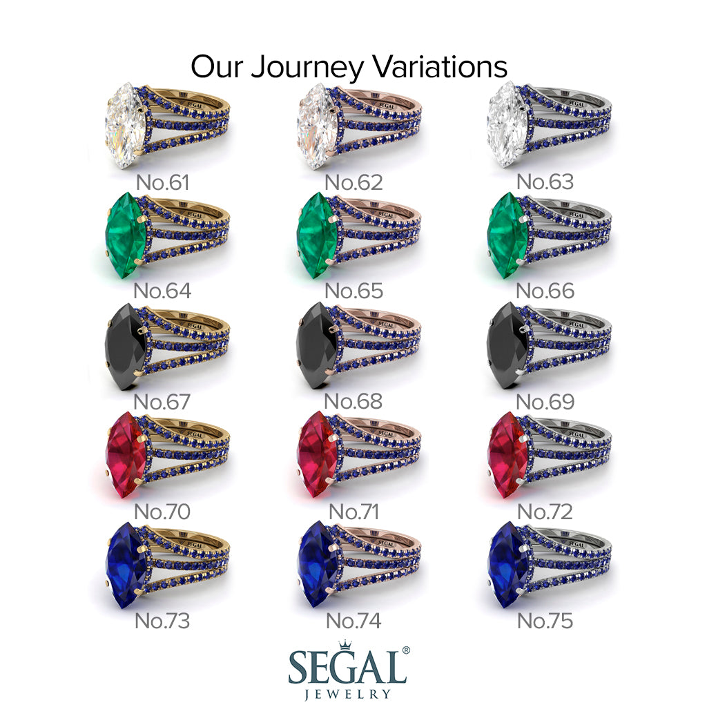 Hidden Halo Marquise Diamond Double Band Bridal Set - Journey No. 1