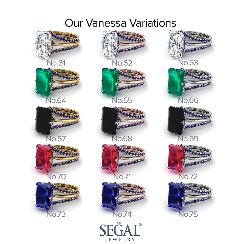 Hidden Halo Emerald Cut Diamond Double Band Bridal Set - Vanessa No. 17