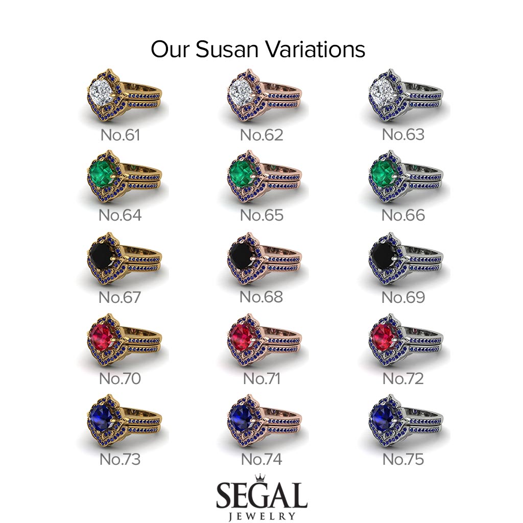 Wedding band for Glamorous Cushion Emerald Halo Bridal Set - Susan No. 6000