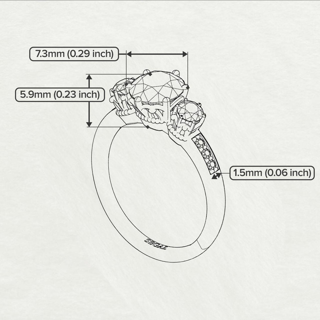 Vintage 3 Stones Citrine Ring With Micro Pave - Luna No. 610