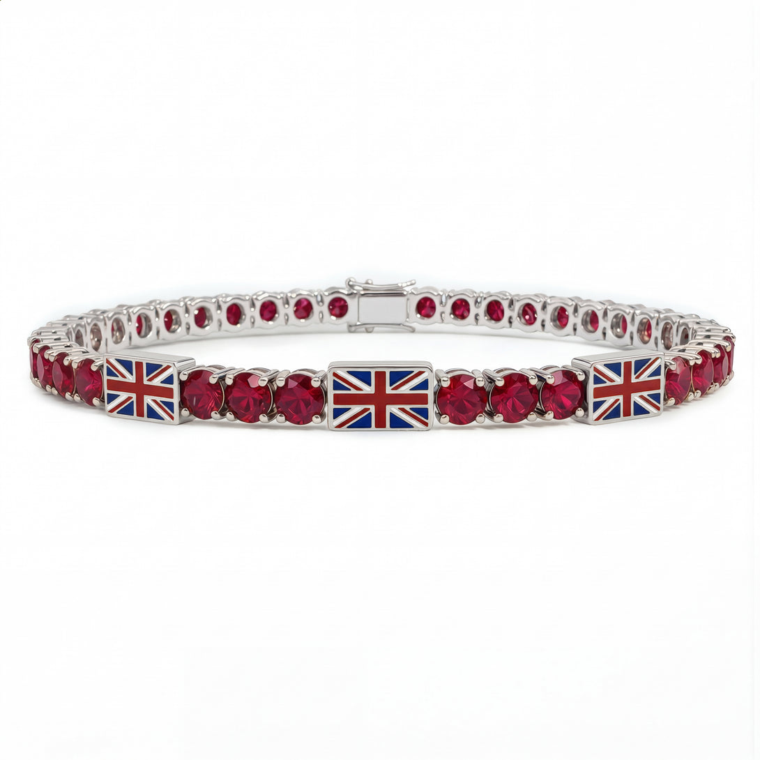 Ruby Tennis Bracelet with United Kingdom Flag no. 12