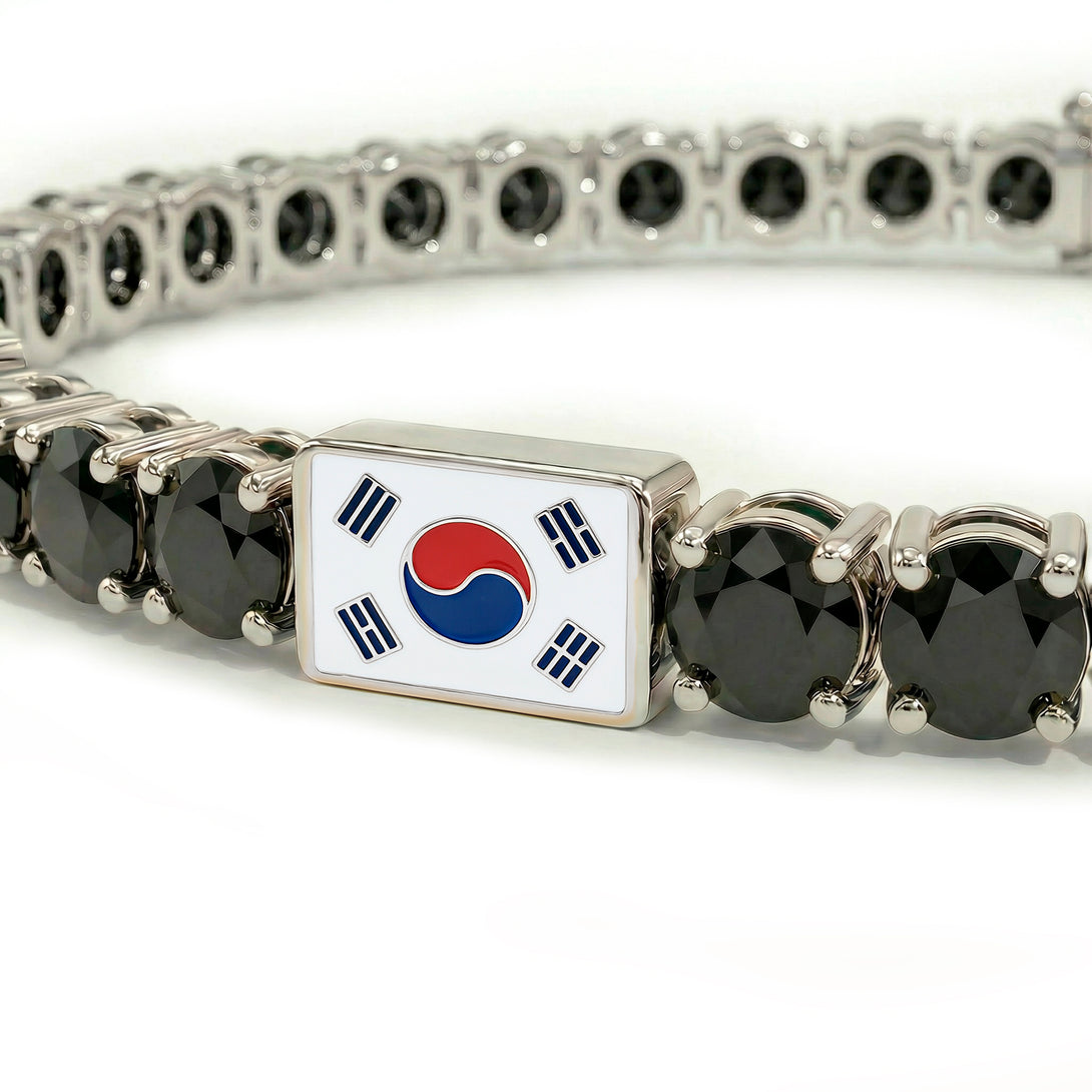Black Diamond Tennis Bracelet with South Korea Flag no. 9