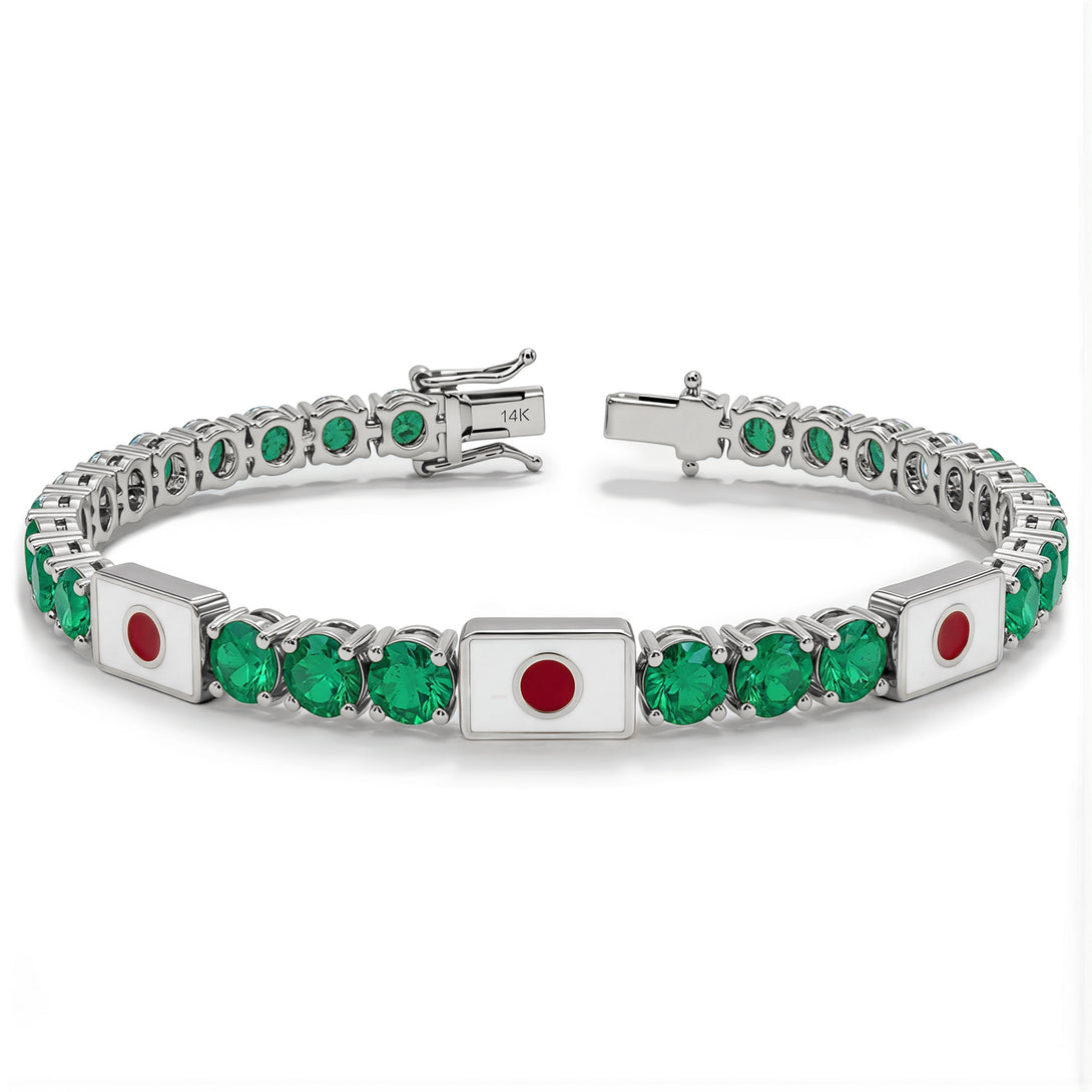 Emerald Tennis Bracelet with Japan Flag no. 6
