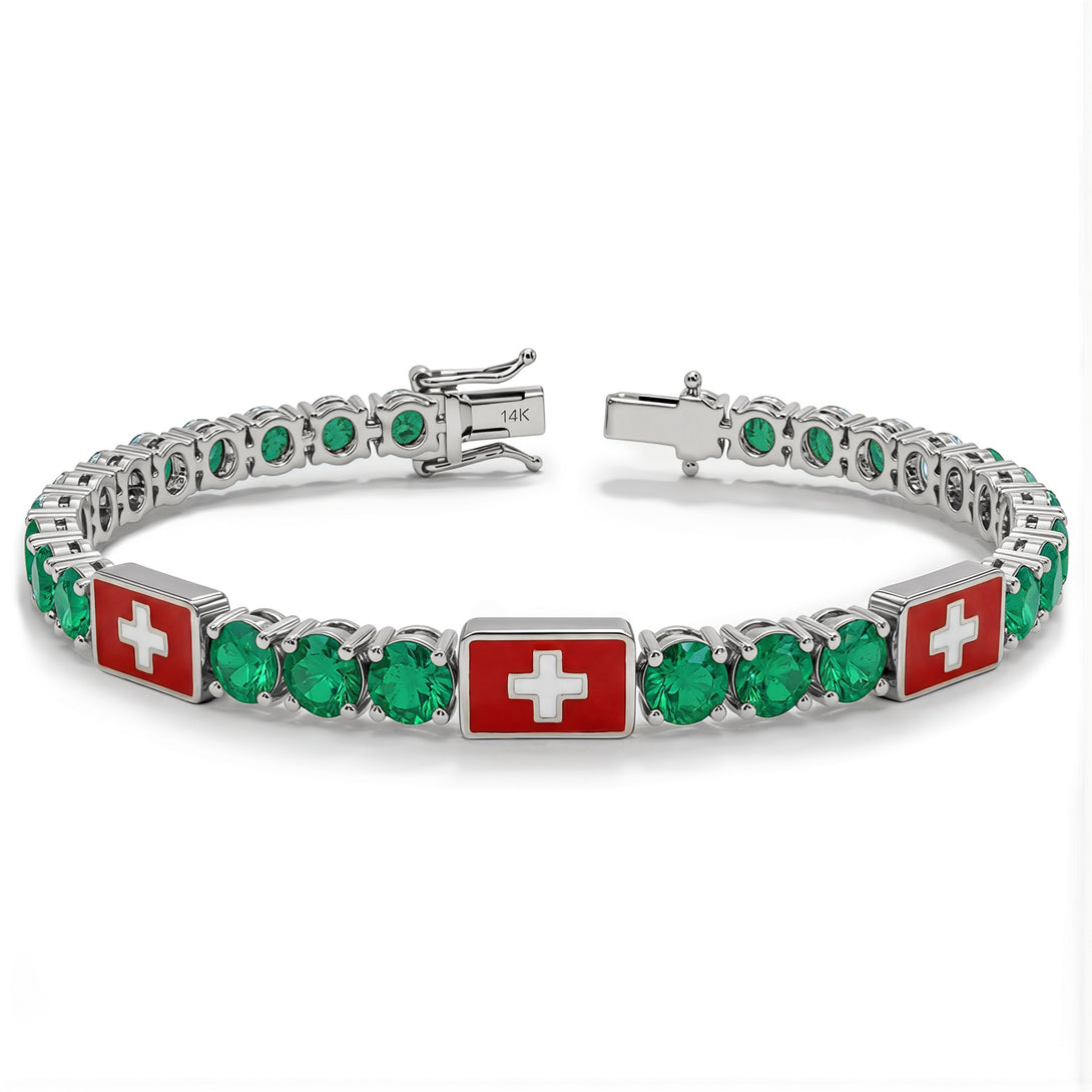 Emerald Tennis Bracelet with Switzerland Flag no. 6