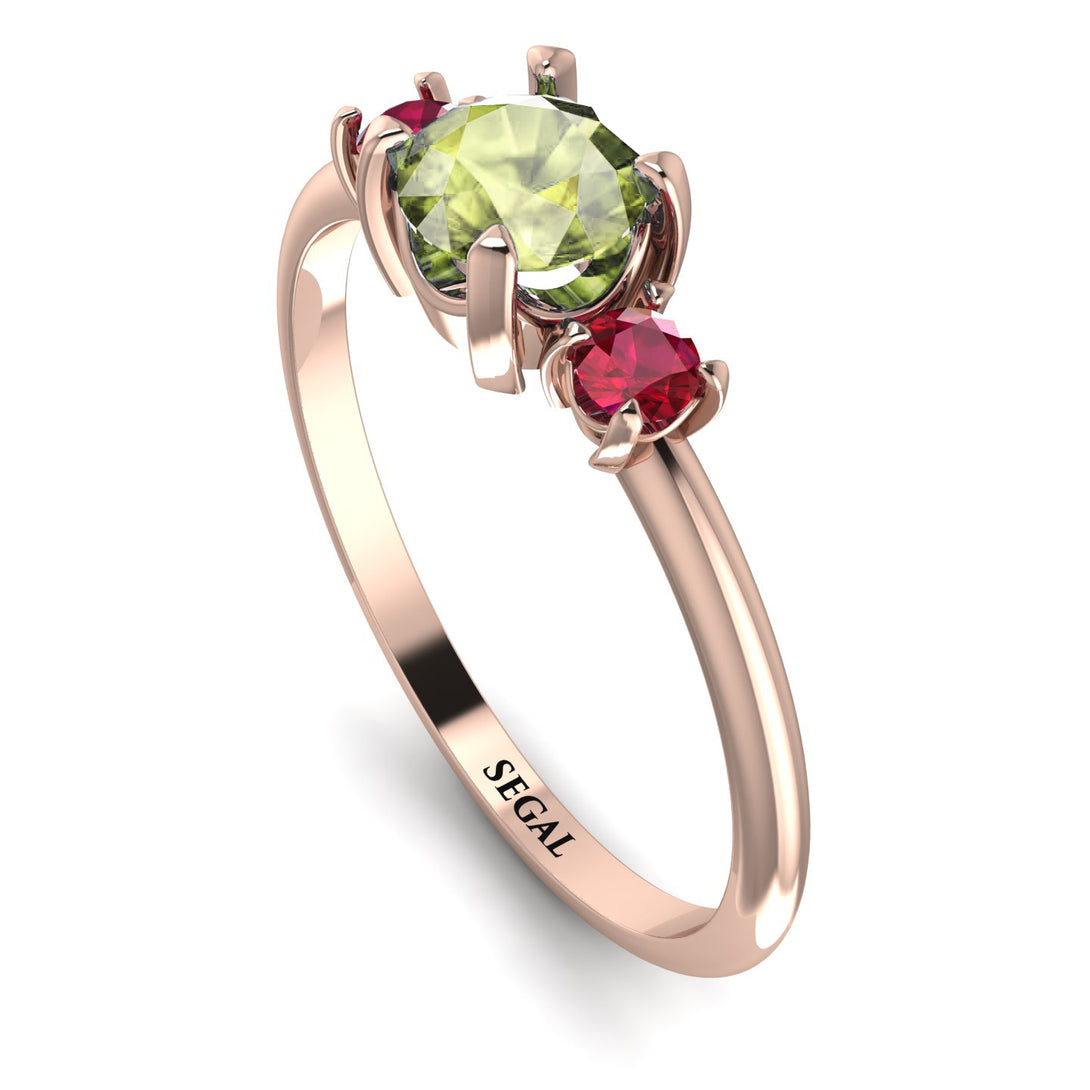Classic Three Stone Peridot Engagement Ring - Valentina No. 711