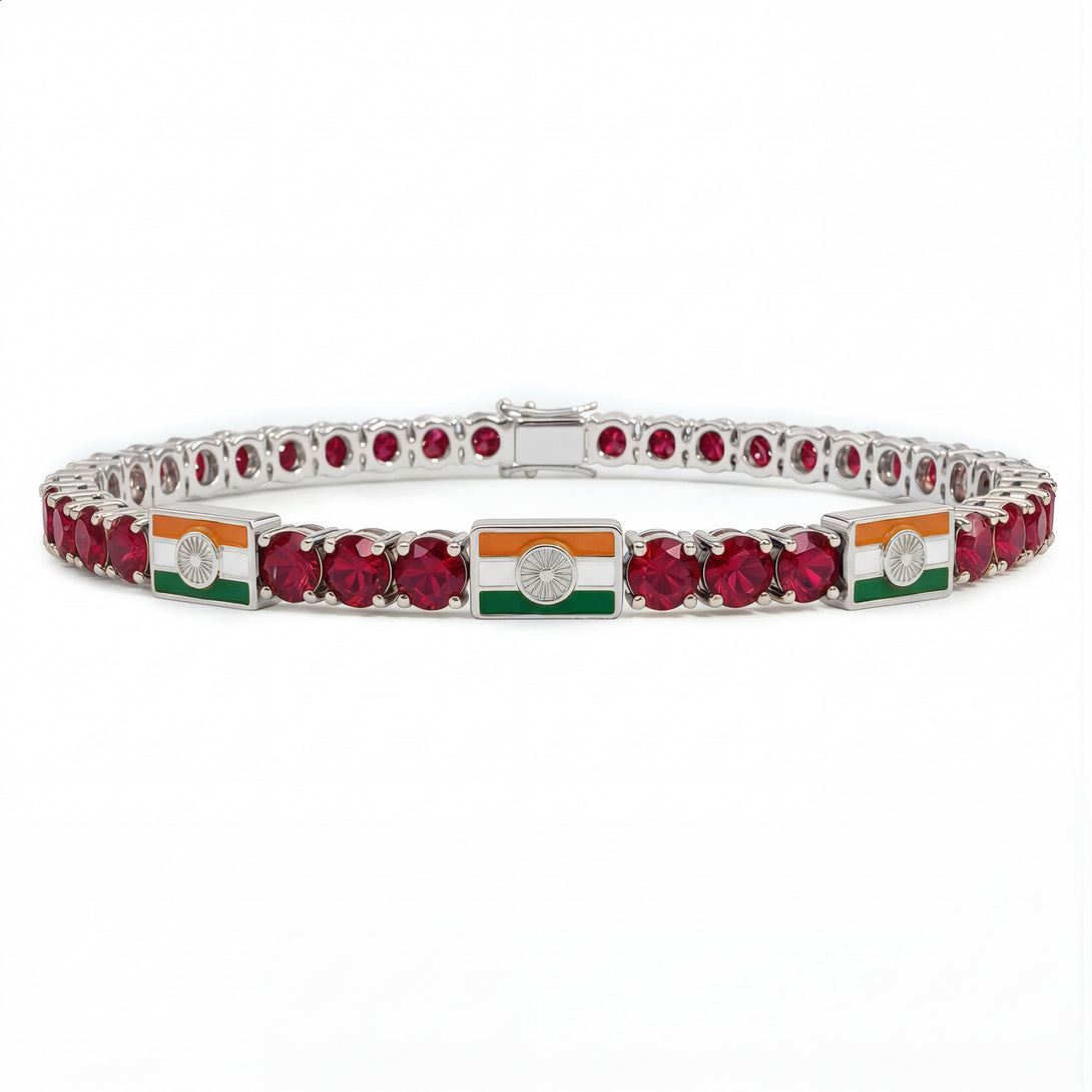 Ruby Tennis Bracelet with India Flag no. 12