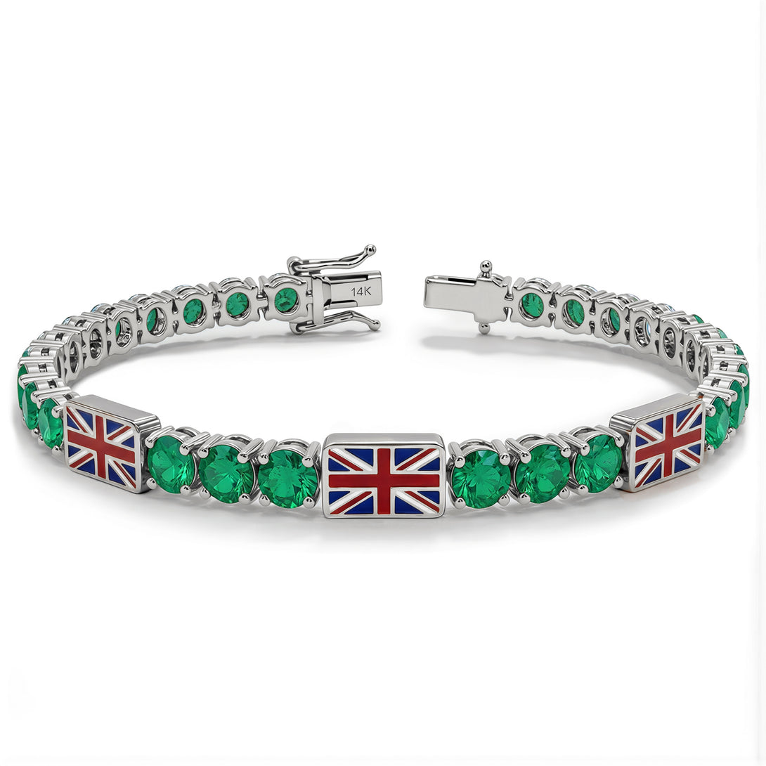 Emerald Tennis Bracelet with United Kingdom Flag no. 6