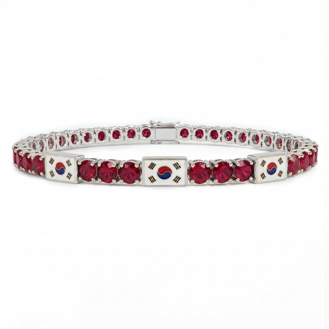 Ruby Tennis Bracelet with South Korea Flag no. 12