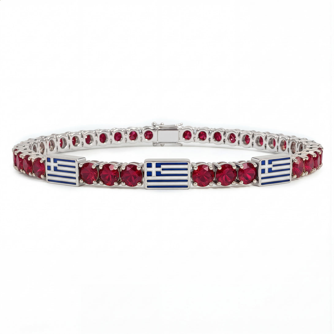 Ruby Tennis Bracelet with Greece Flag no. 12