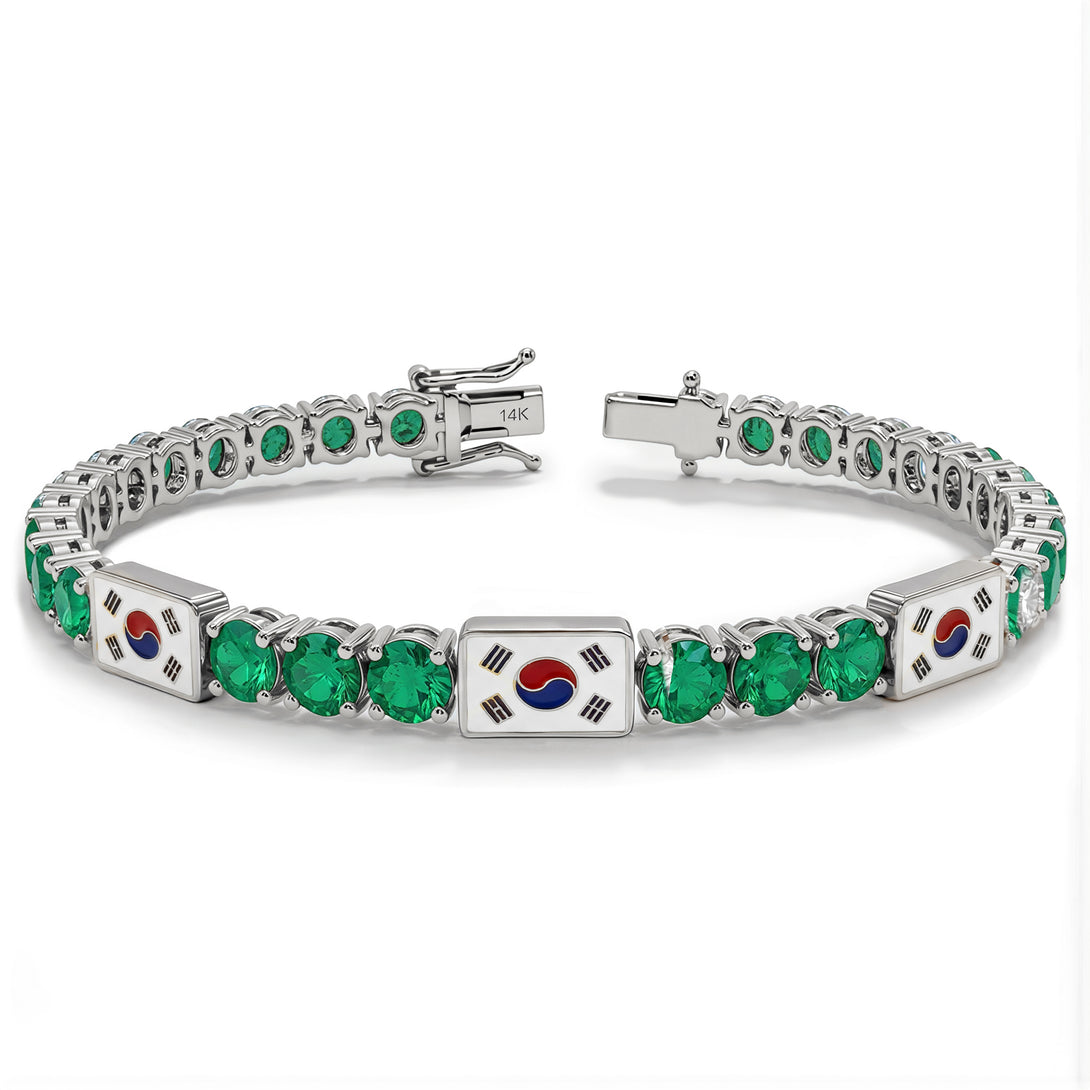 Emerald Tennis Bracelet with South Korea Flag no. 6