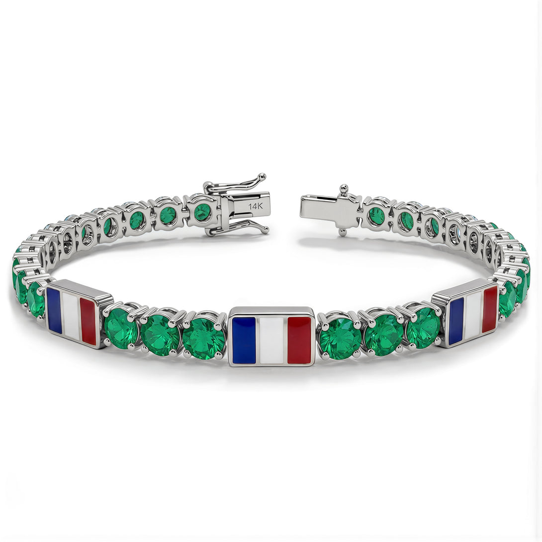 Emerald Tennis Bracelet with France Flag no. 6