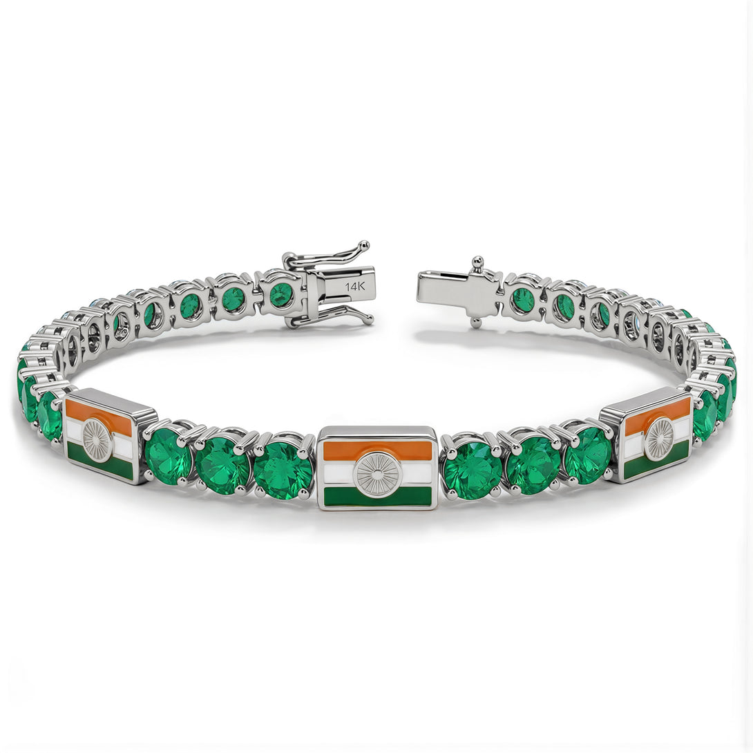 Emerald Tennis Bracelet with India Flag no. 6
