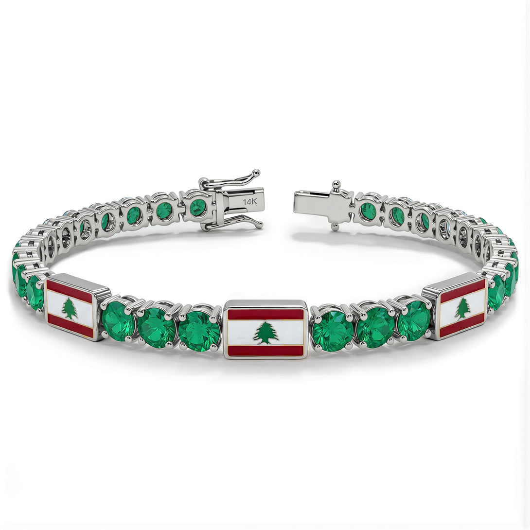 Emerald Tennis Bracelet with Lebanon Flag no. 6