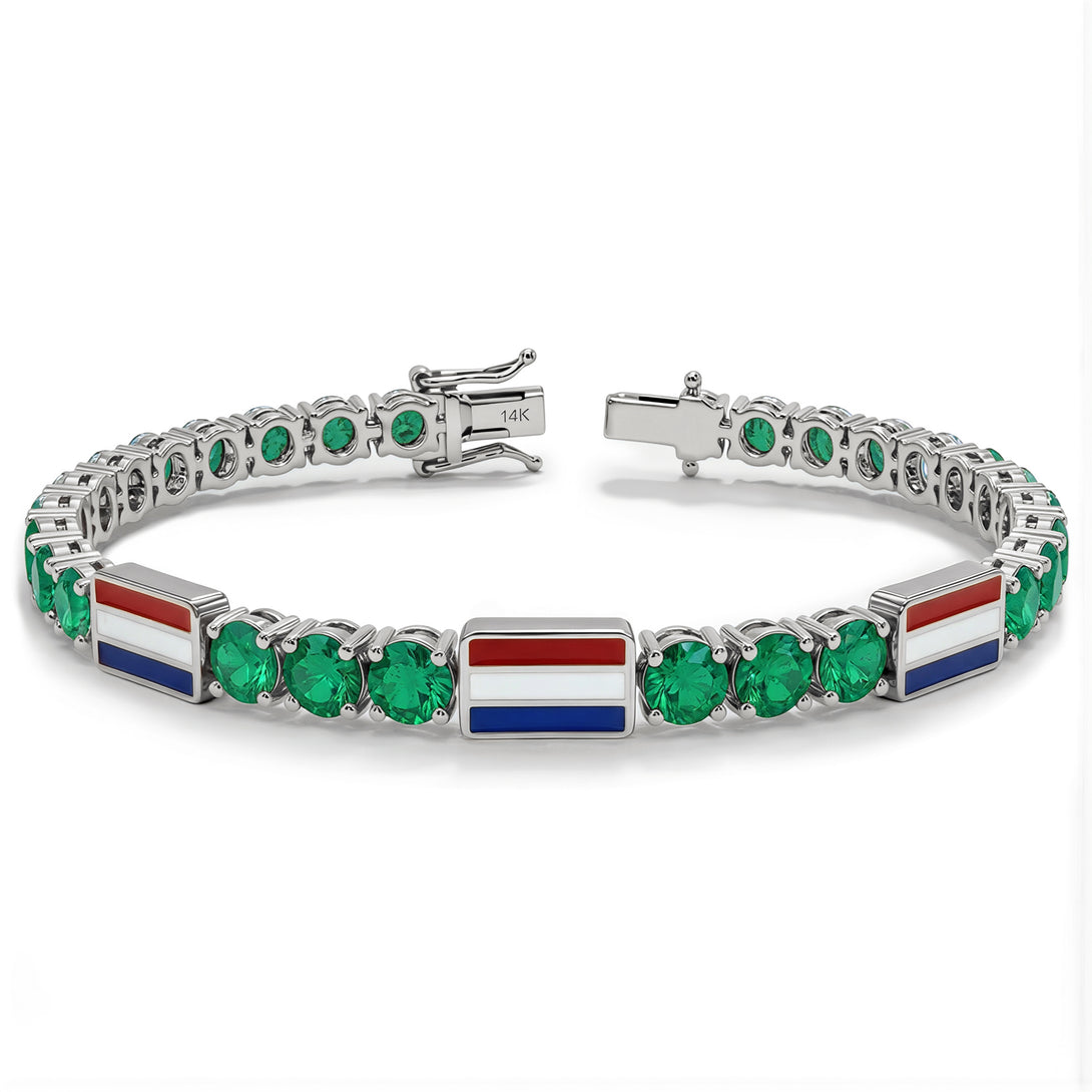 Emerald Tennis Bracelet with Netherlands Flag no. 6