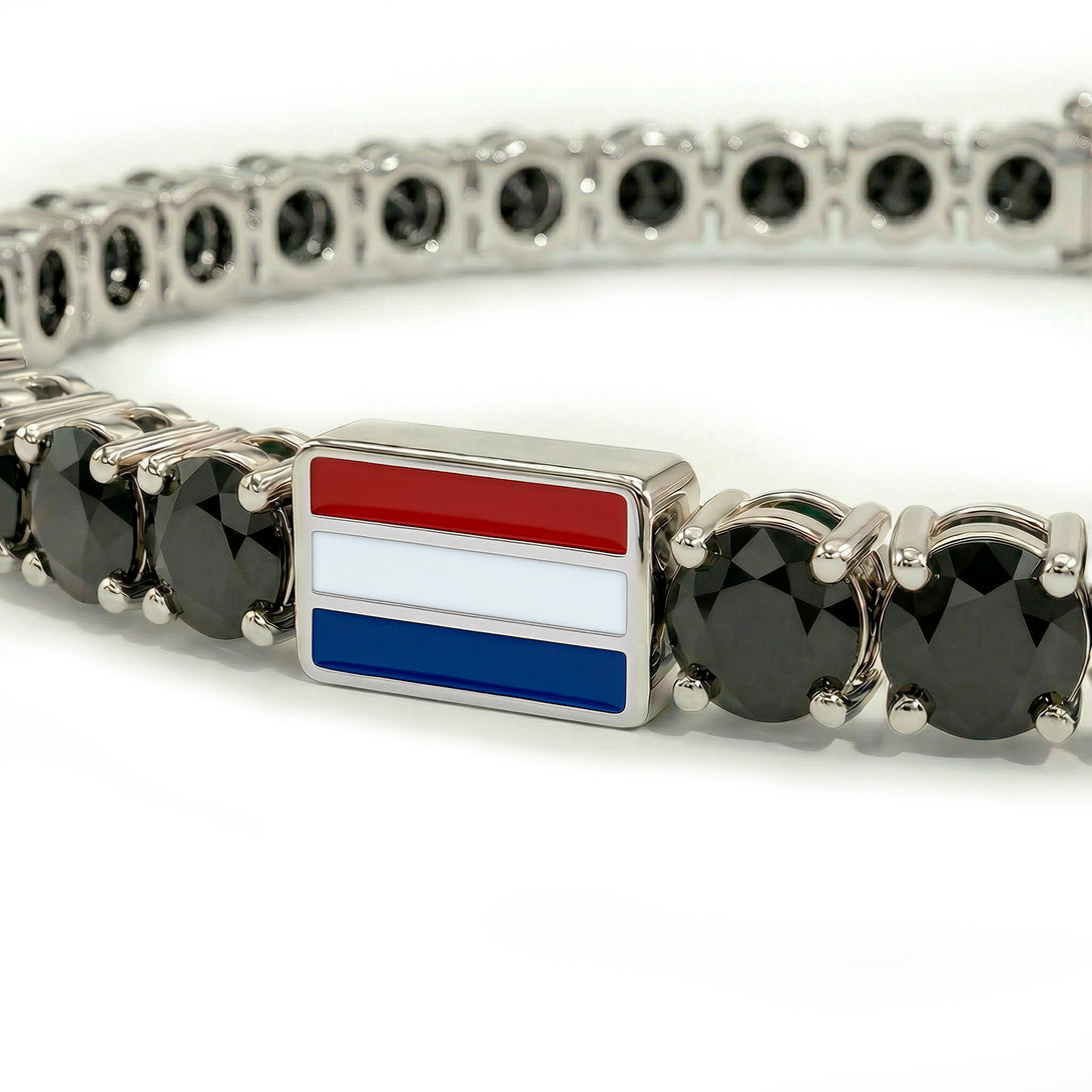 Black Diamond Tennis Bracelet with Netherlands Flag no. 9