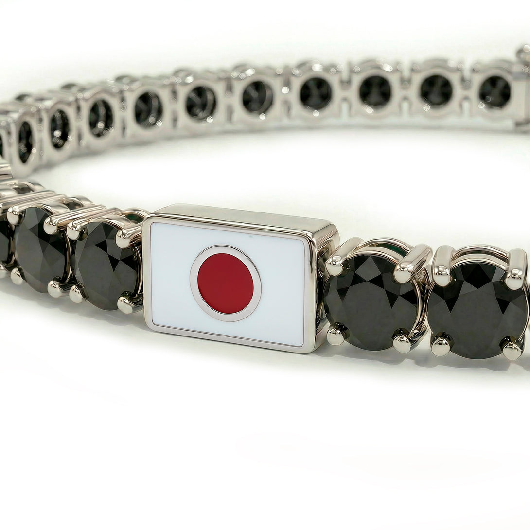 Black Diamond Tennis Bracelet with Japan Flag no. 9