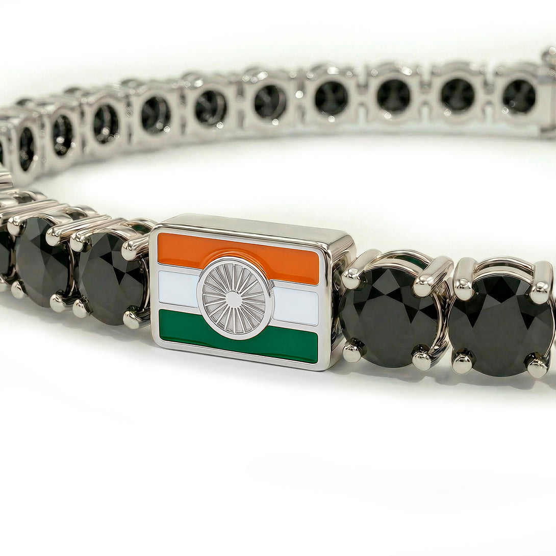 Black Diamond Tennis Bracelet with India Flag no. 9