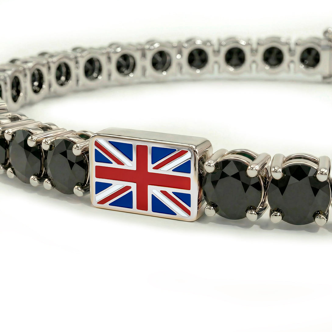 Black Diamond Tennis Bracelet with United Kingdom Flag no. 9