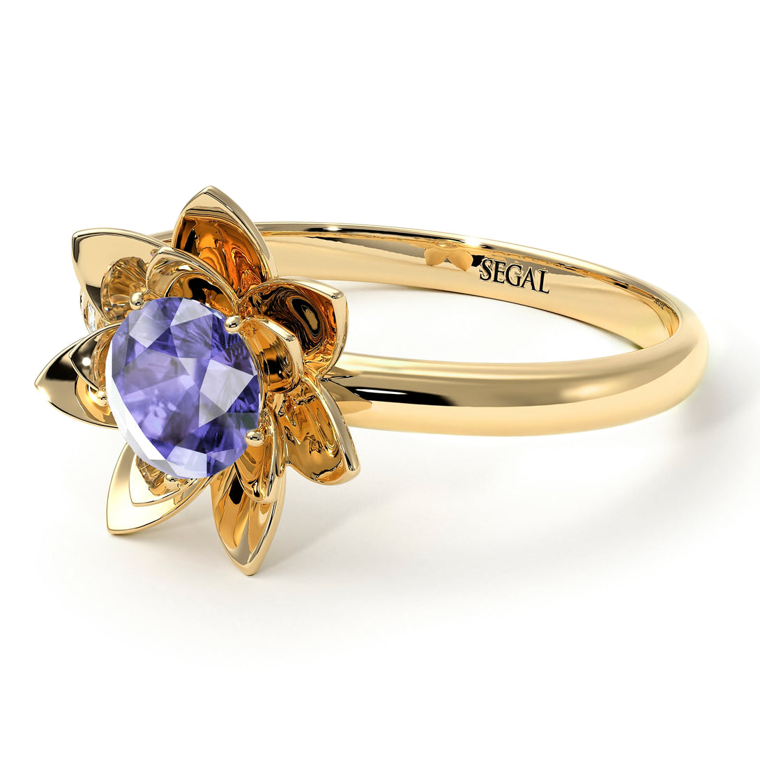 Lotus Flower Solitaire Tanzanite Ring - Lotus no. 201