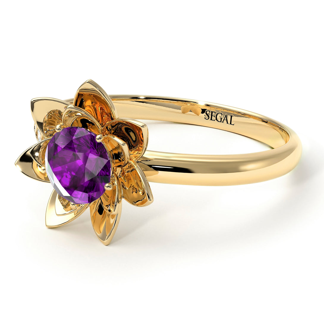 Lotus Flower Solitaire Amethyst Ring - Lotus no. 301