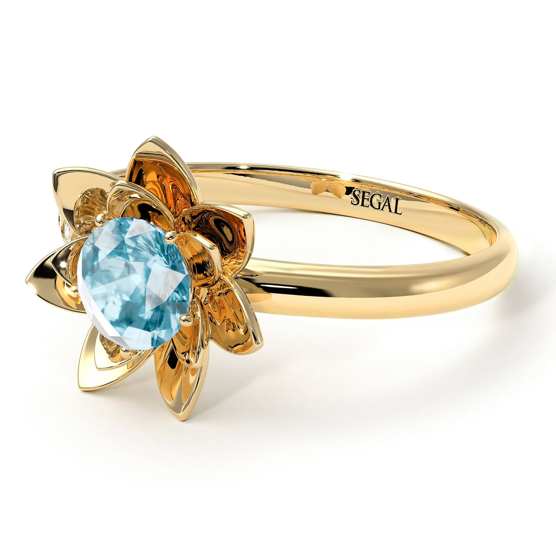 Lotus Flower Solitaire Aquamarine Ring - Lotus no. 401