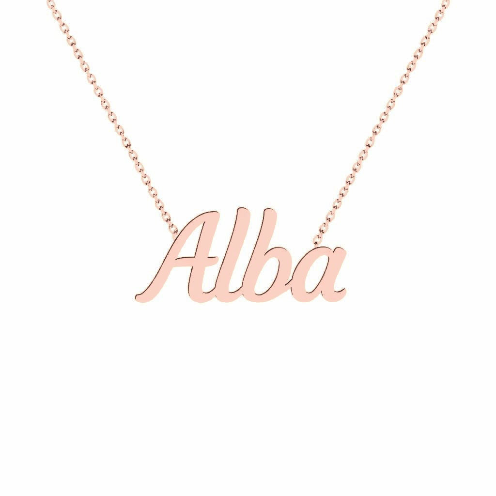 Gold Name Necklace – Alba | 14K Solid Gold