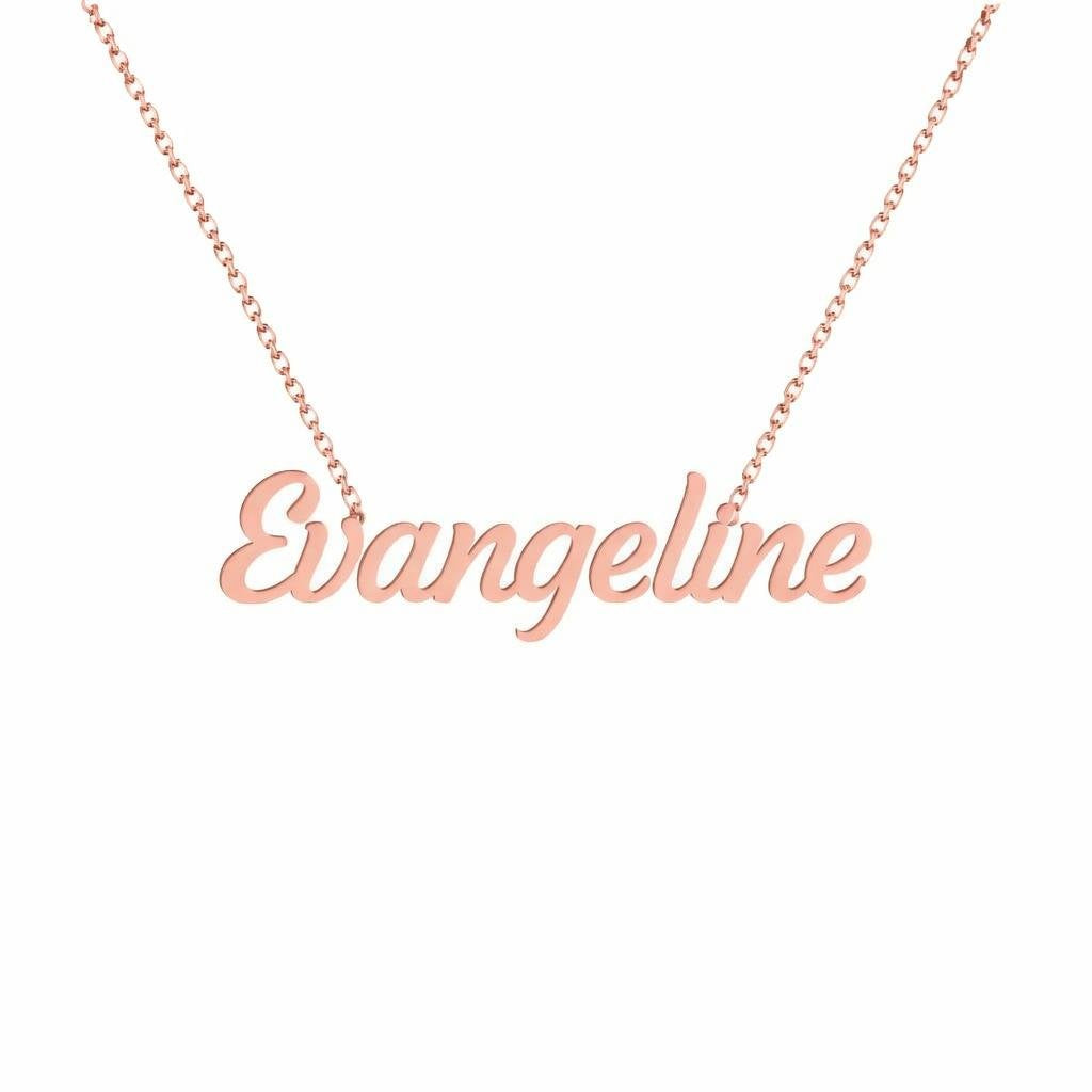 Gold Name Necklace – Evangeline | 14K Solid Gold