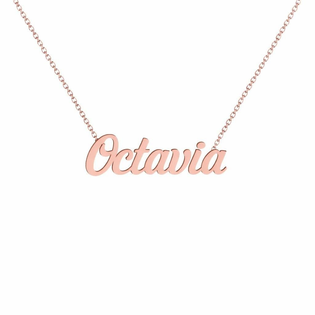 Gold Name Necklace – Octavia | 14K Solid Gold