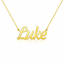 Luke name necklace in solid 14K Yellow Gold, handmade in Los Angeles