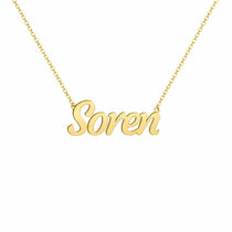 Soren name necklace in solid 14K Yellow Gold, handmade in Los Angeles