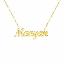Maayan name necklace in solid 14K Yellow Gold, handmade in Los Angeles