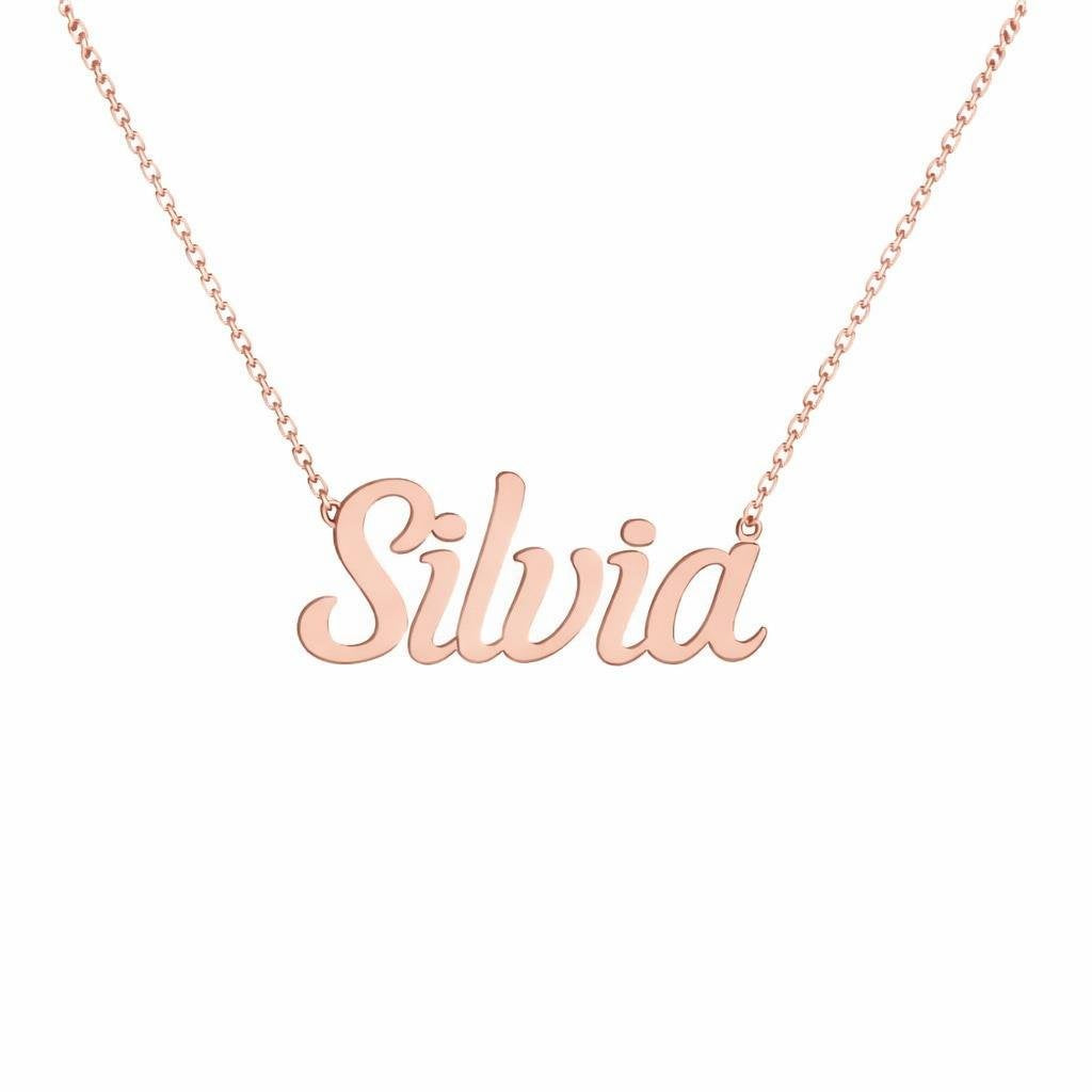 Gold Name Necklace – Silvia | 14K Solid Gold