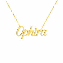Ophira name necklace in solid 14K Yellow Gold, handmade in Los Angeles