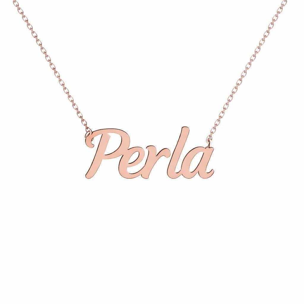 Gold Name Necklace – Perla | 14K Solid Gold