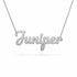 Juniper name necklace in solid 14K White Gold, handmade in Los Angeles