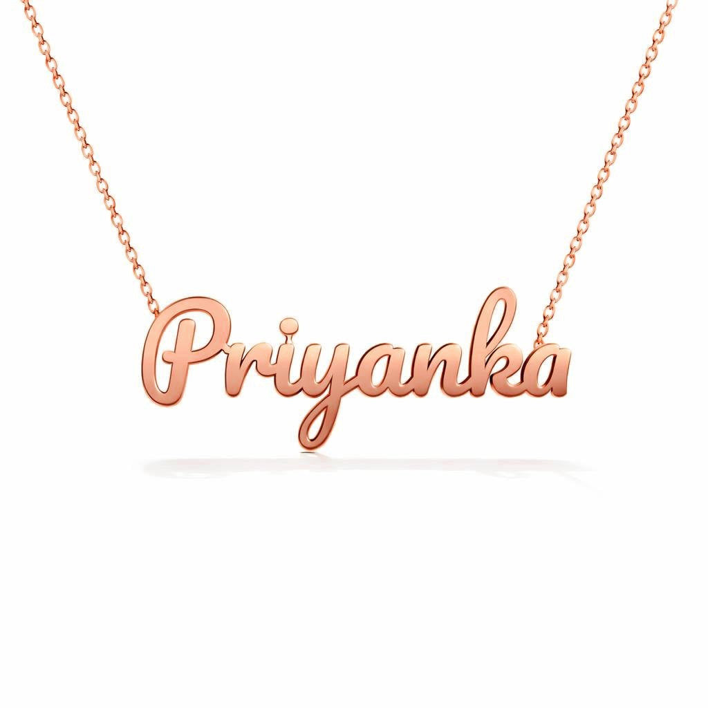 Gold Name Necklace – Priyanka | 14K Solid Gold