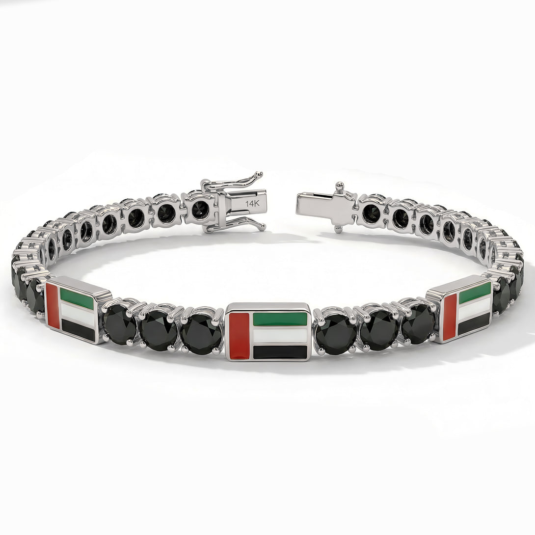 Black Diamond Tennis Bracelet with United Arab Emirates Flag no. 9