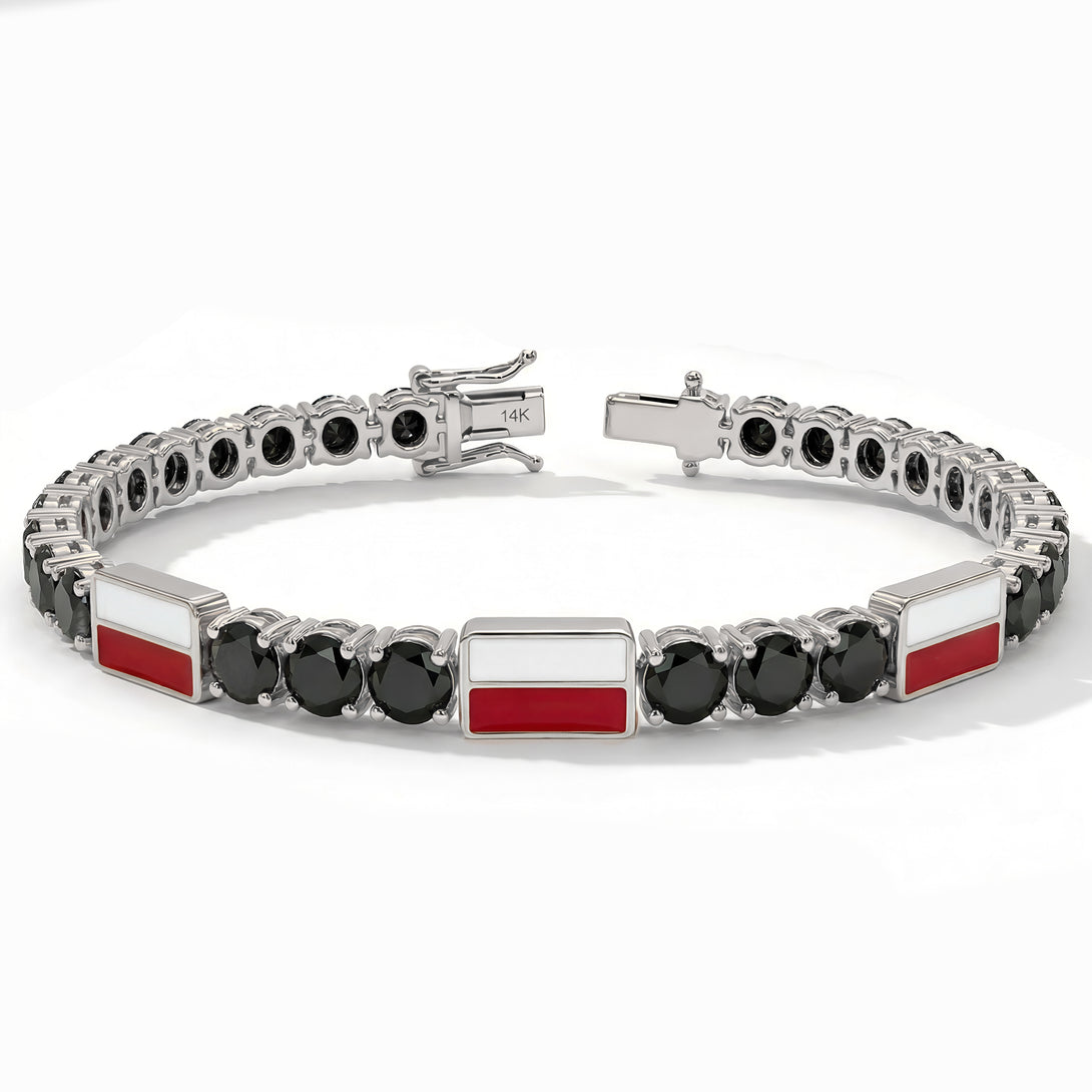 Black Diamond Tennis Bracelet with Poland Flag no. 9