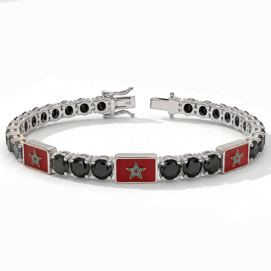 Black Diamond Tennis Bracelet with Morocco Flag no. 9