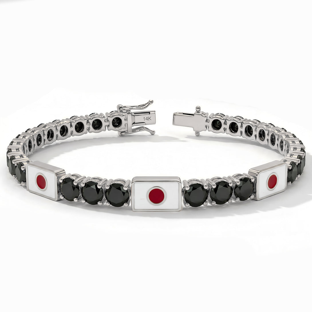 Black Diamond Tennis Bracelet with Japan Flag no. 9