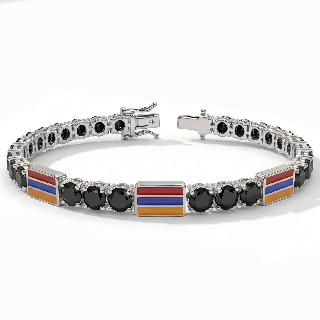 Black Diamond Tennis Bracelet with Armenia Flag no. 9