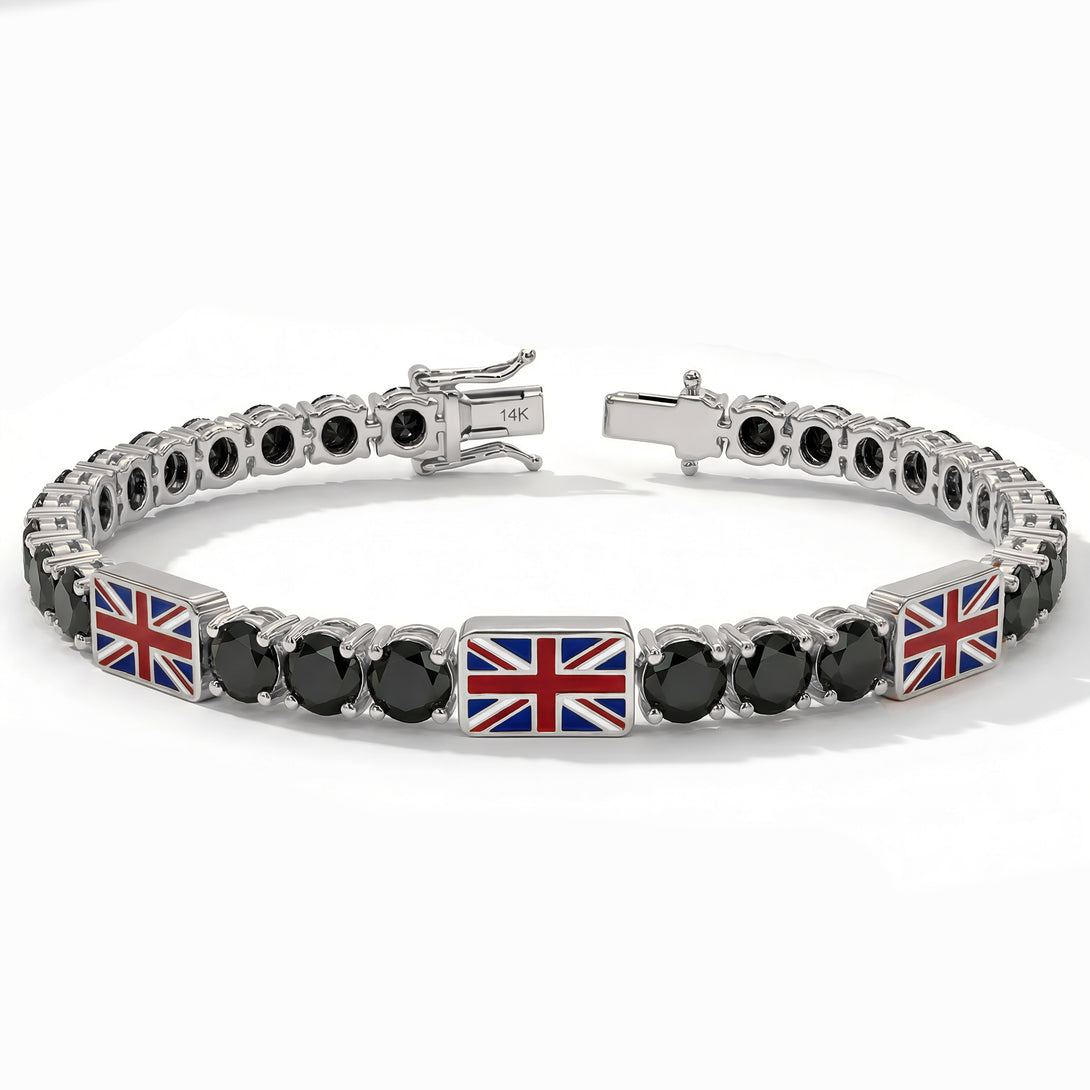 Black Diamond Tennis Bracelet with United Kingdom Flag no. 9