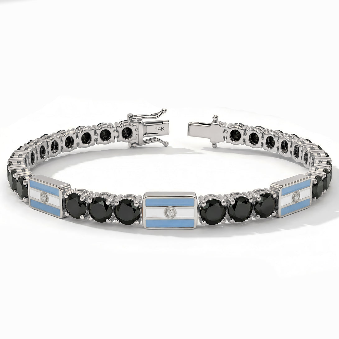 Black Diamond Tennis Bracelet with Argentina Flag no. 9
