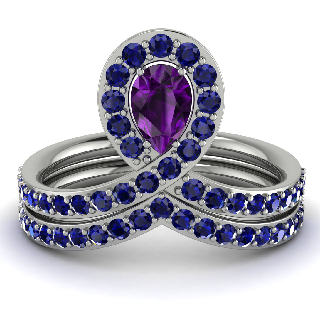 Amethyst Pear Shape Stacking Bridal Set - Emilia No. 315