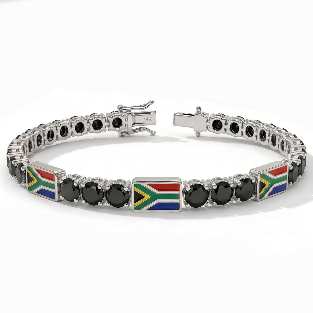 Black Diamond Tennis Bracelet with South Africa Flag no. 9