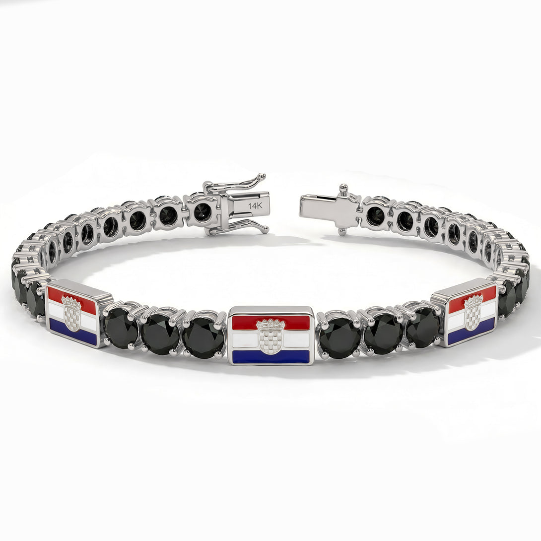 Black Diamond Tennis Bracelet with Croatia Flag no. 9