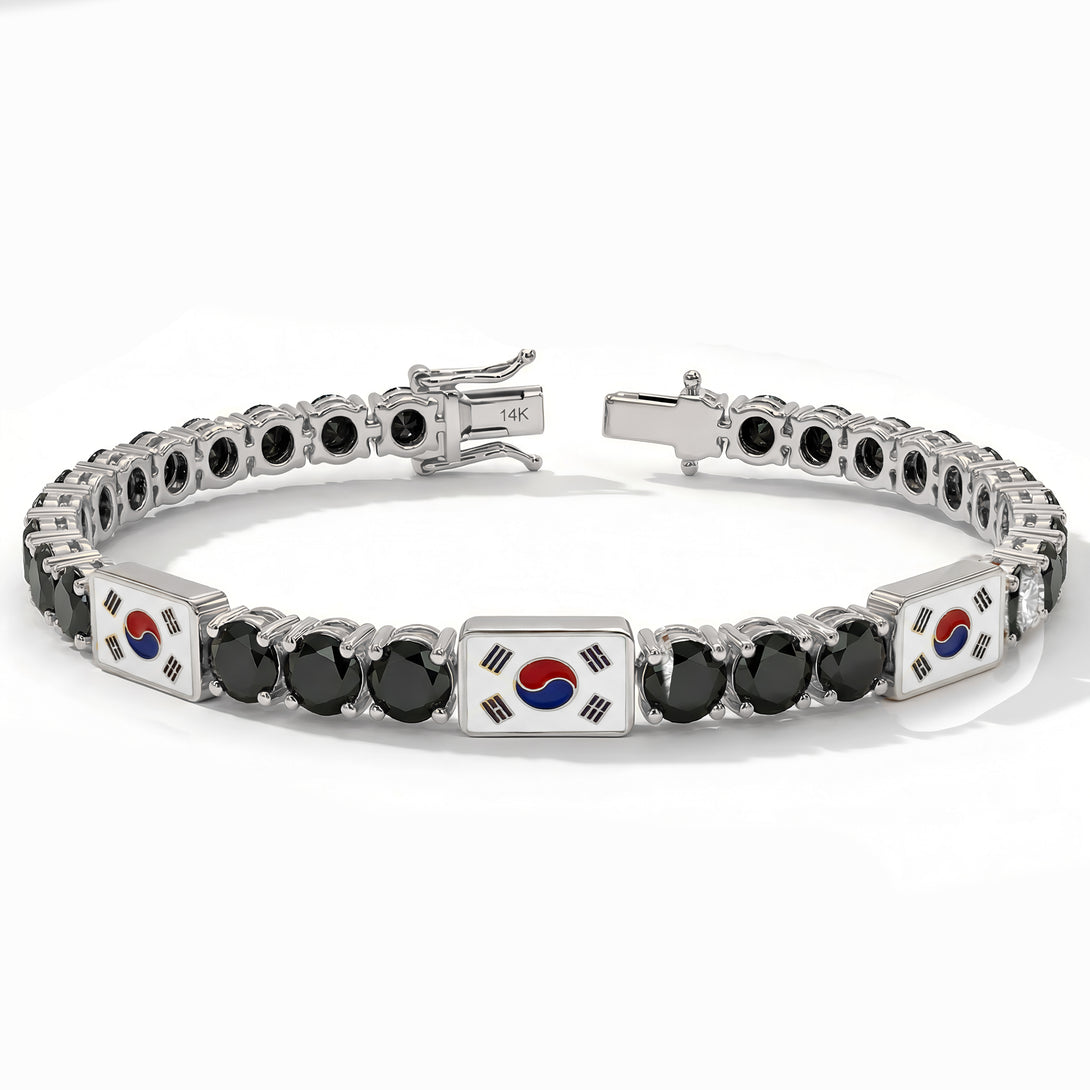 Black Diamond Tennis Bracelet with South Korea Flag no. 9
